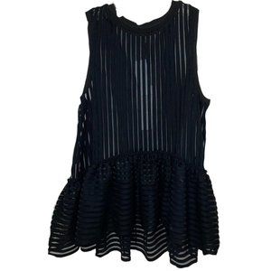 NWT English Factory Black Sleeveless Sheer Striped Top Peplum Size Small